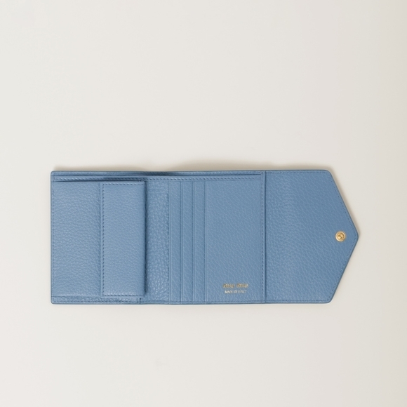 MIU MIU Vitello Dyno Leather Fold Wallet Light Blue - Picture 2 of 4